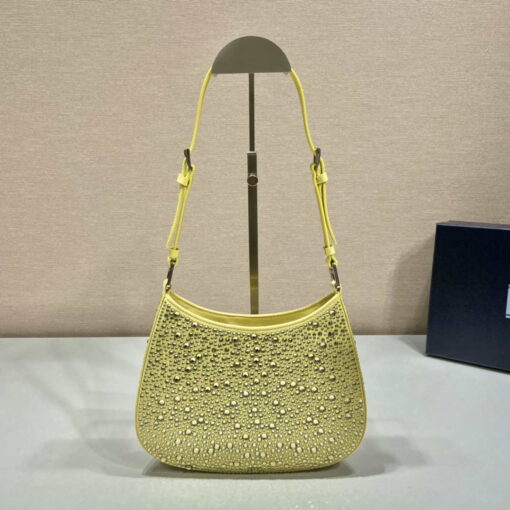 Replica Prada 1BC169 Prada Cleo satin bag with appliqués Yellow 3