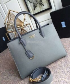 Replica Prada 1BA153 Large Saffiano Leather Handbag in Gray