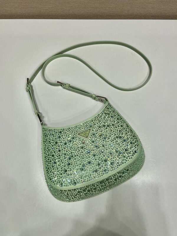 Replica Prada 1BC169 Prada Cleo satin bag with appliqués Green 2