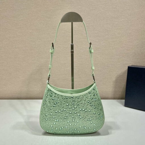 Replica Prada 1BC169 Prada Cleo satin bag with appliqués Green 3