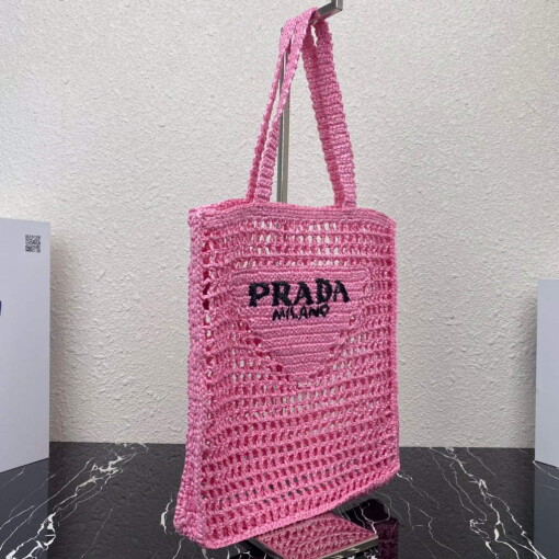 Replica Prada 1BG393 Raffia tote bag Rose red