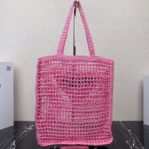 Replica Prada 1BG393 Raffia tote bag Rose red 2