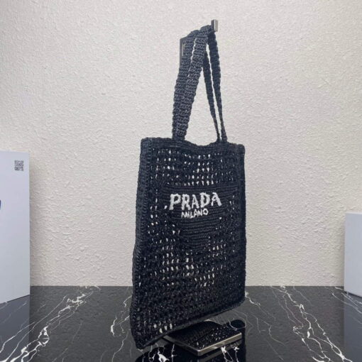 Replica Prada 1BG393 Raffia tote bag Black