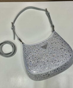 Replica Prada 1BC169 Prada Cleo satin bag with appliqués White 2