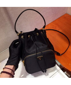 Replica Prada 1BH038 Prada Duet Re-Nylon Bucket shoulder bag Black