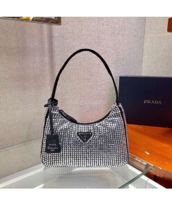 Replica Prada 1NE515 Prada Hobo Diamond Mini Shoulder Bag Sliver