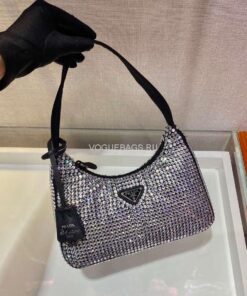 Replica Prada 1NE515 Prada Hobo Diamond Mini Shoulder Bag Sliver 2