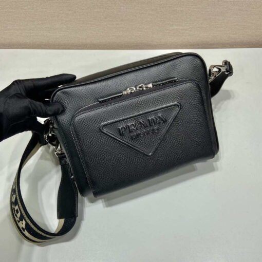 Replica Prada 2VH152 Saffiano leather shoulder bag Black 2