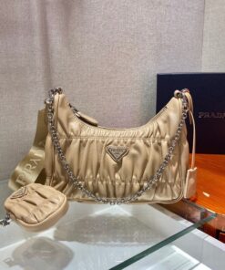 Replica Prada 1BH204 Mini Bags Prada Crossbody Leather bag In Apricot