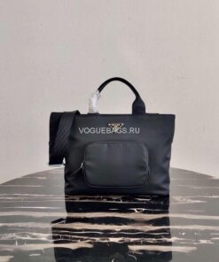 Replica Prada 1BG354 tote shoulder hanbag Nylon calfskin leather Black