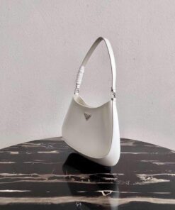 Replica Prada 1BC499 Prada Cleo Brushed Leather Shoulder Bag in White