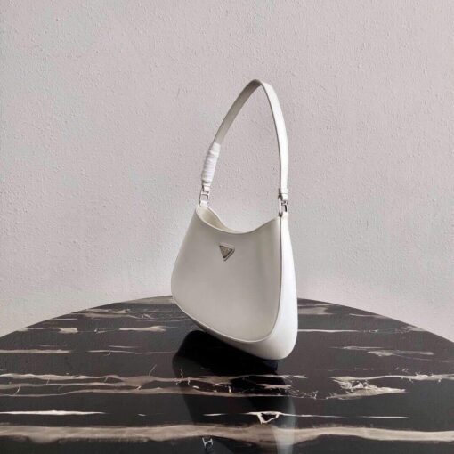 Replica Prada 1BC499 Prada Cleo Brushed Leather Shoulder Bag in White