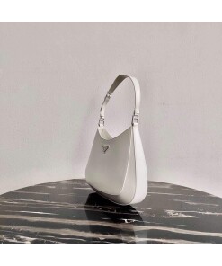 Replica Prada 1BC156 Prada Cleo Brushed Leather Shoulder Bag White