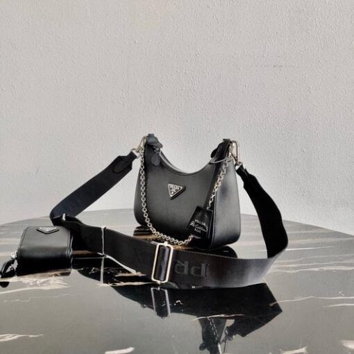 Replica Prada 1BH204 Prada Re-Edition 2005 Saffiano leather Bag in Black Silver