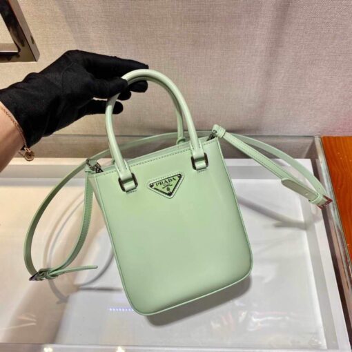 Replica Prada 1BA331 Small Brushed Leather Tote Light Green 3