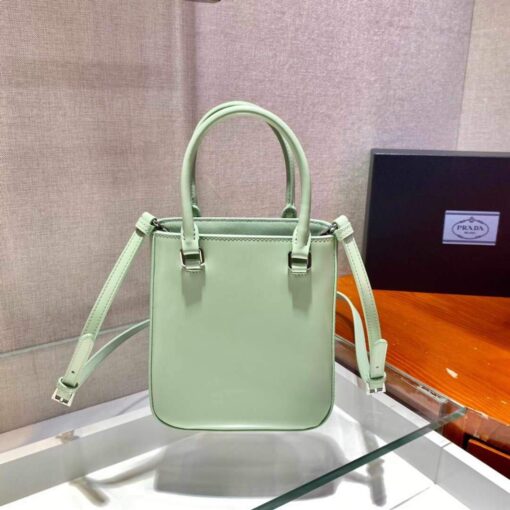 Replica Prada 1BA331 Small Brushed Leather Tote Light Green 4