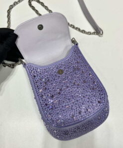 Replica Prada 1BH185 Mini Cleo satin bag with crystals Purple 2