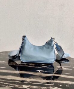 Replica Prada 1BH204 Prada Re-Edition 2005 Nylon Bag Light Blue 2