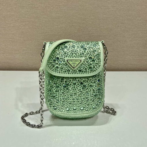 Replica Prada 1BH185 Mini Cleo satin bag with crystals Green