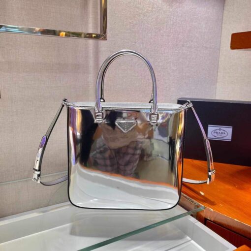 Replica Prada 1BA330 Brushed Leather Tote Bag Silver 2