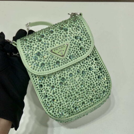 Replica Prada 1BH185 Mini Cleo satin bag with crystals Green 8