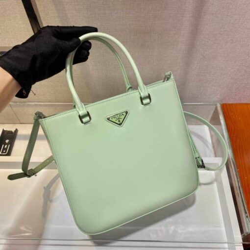 Replica Prada 1BA330 Brushed Leather Tote Bag Light Green 2