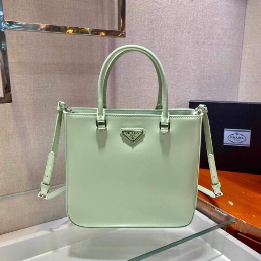 Replica Prada 1BA330 Brushed Leather Tote Bag Light Green 4