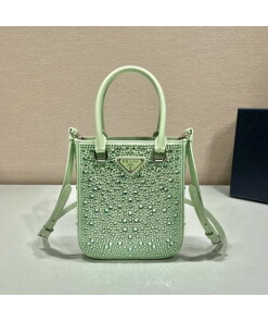 Replica Prada 1BA331 Small satin tote bag with crystals Green