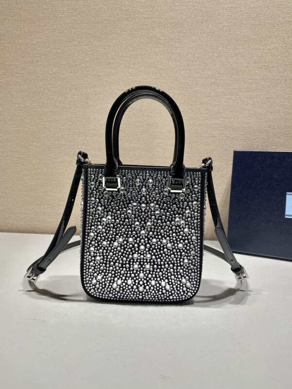 Replica Prada 1BA331 Small satin tote bag with crystals Black 2