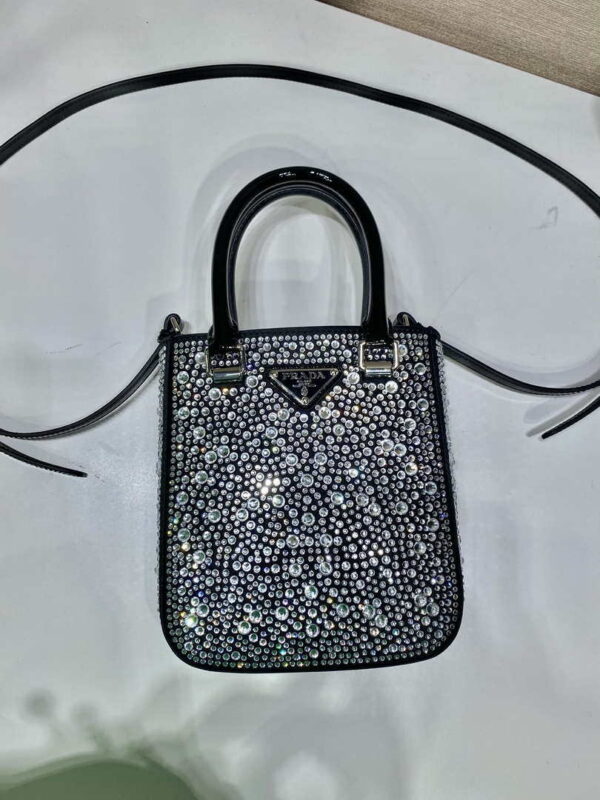 Replica Prada 1BA331 Small satin tote bag with crystals Black 3