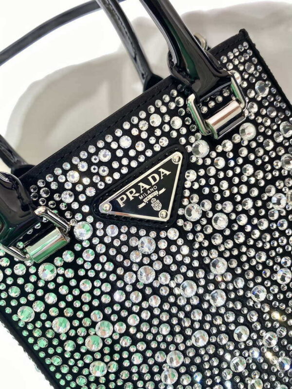 Replica Prada 1BA331 Small satin tote bag with crystals Black 6