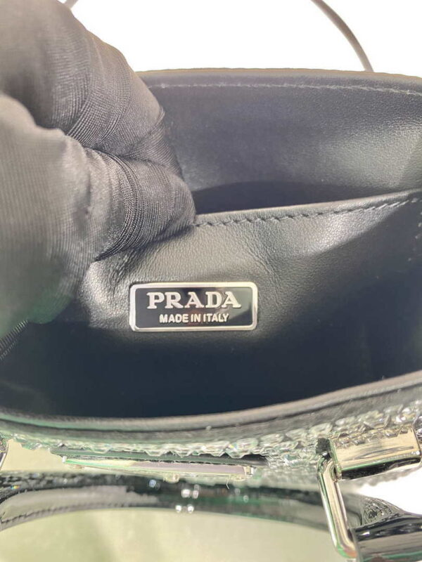 Replica Prada 1BA331 Small satin tote bag with crystals Black 8