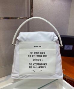 Replica Prada Signaux Nylon and Leather Hobo Bag 1BC160 White 2