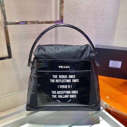 Replica Prada Signaux Nylon and Leather Hobo Bag 1BC160 Black 3