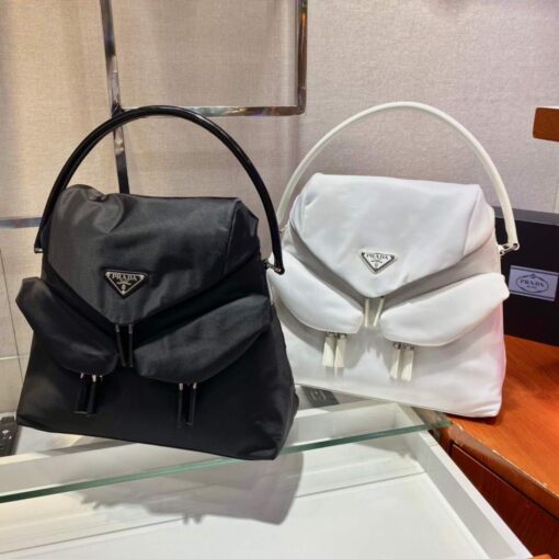 Replica Prada Signaux Nylon and Leather Hobo Bag 1BC160 Black 9