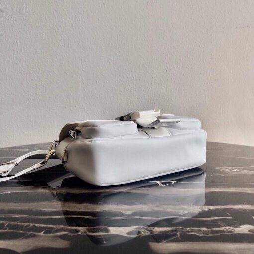 Replica Prada Pocket Nylon and Brushed Leather Bag 1BD295 White 3