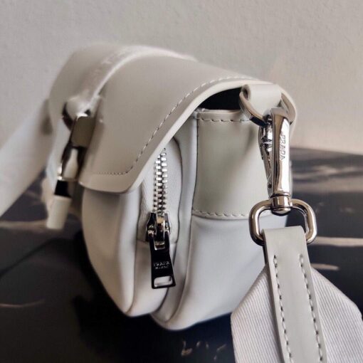 Replica Prada Pocket Nylon and Brushed Leather Bag 1BD295 White 5