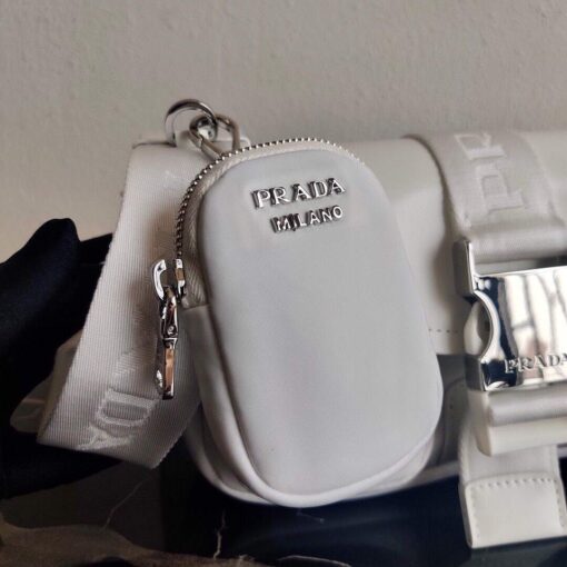 Replica Prada Pocket Nylon and Brushed Leather Bag 1BD295 White 6