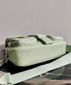 Replica Prada Pocket Nylon and Brushed Leather Bag 1BD295 Green 2