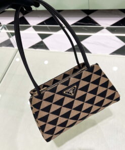 Replica Prada 1BA368 From The Runway Small embroidered fabric Prada Symbole bag Black and Beige