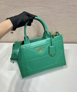 Replica Prada 1BA379 Small leather Prada Symbole bag with topstitching Green 2