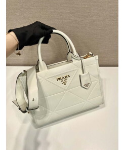 Replica Prada 1BA379 Small leather Prada Symbole bag with topstitching White