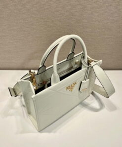 Replica Prada 1BA379 Small leather Prada Symbole bag with topstitching White 2