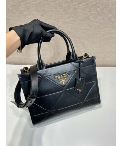 Replica Prada 1BA379 Small leather Prada Symbole bag with topstitching Black