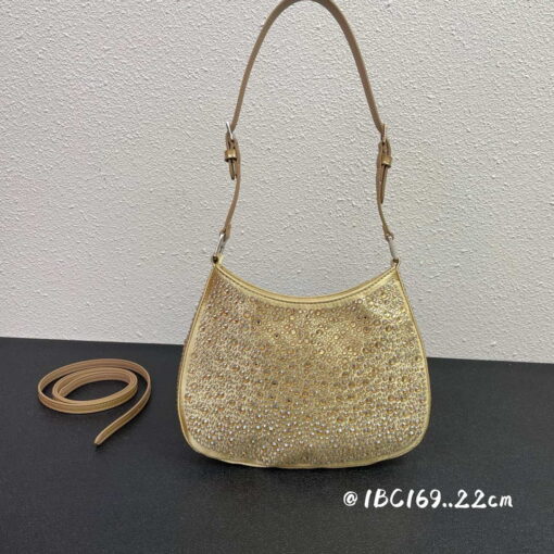 Replica Prada 1BC169 Prada Cleo satin bag with appliqués Gold 2