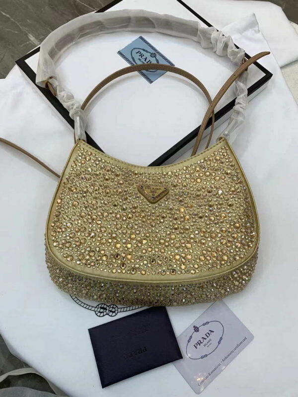 Replica Prada 1BC169 Prada Cleo satin bag with appliqués Gold 9