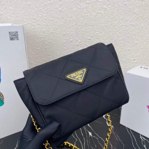 Replica Prada Nylon Vintage Chain rhombus stray Bag 1BD619 Black 6