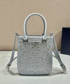 Replica Prada 1BA331 Small satin tote bag with crystals White