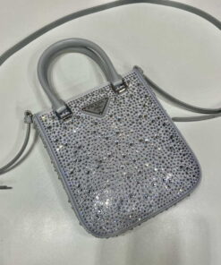 Replica Prada 1BA331 Small satin tote bag with crystals White 2