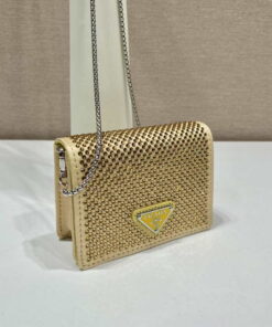 Replica Prada Crystal-studded card holder with shoulder strap 1MR024 Yellow Crystal